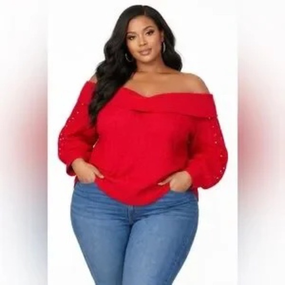 Off-Shoulder Red Plus-Size Sweater - image 1